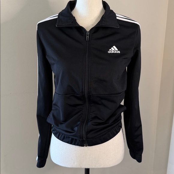 Adidas Black Athletic Performance jacket zip up white racer stripes pockets SM - Picture 1 of 8